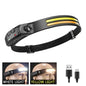 Czołówka USB, ładowalna, indukcyjna, z czujnikiem COB LED, wbudowana bateria, latarka, 5 trybów świecenia, reflektor