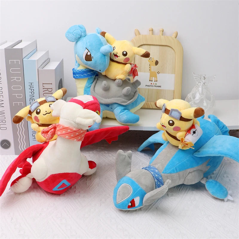 Pokemon Necktie Latias Latios Soft Kawaii Plush Toys Cute Anime Lapras Pikachu Stuffed Animals Peluche Dolls Birthday Gifts Kids