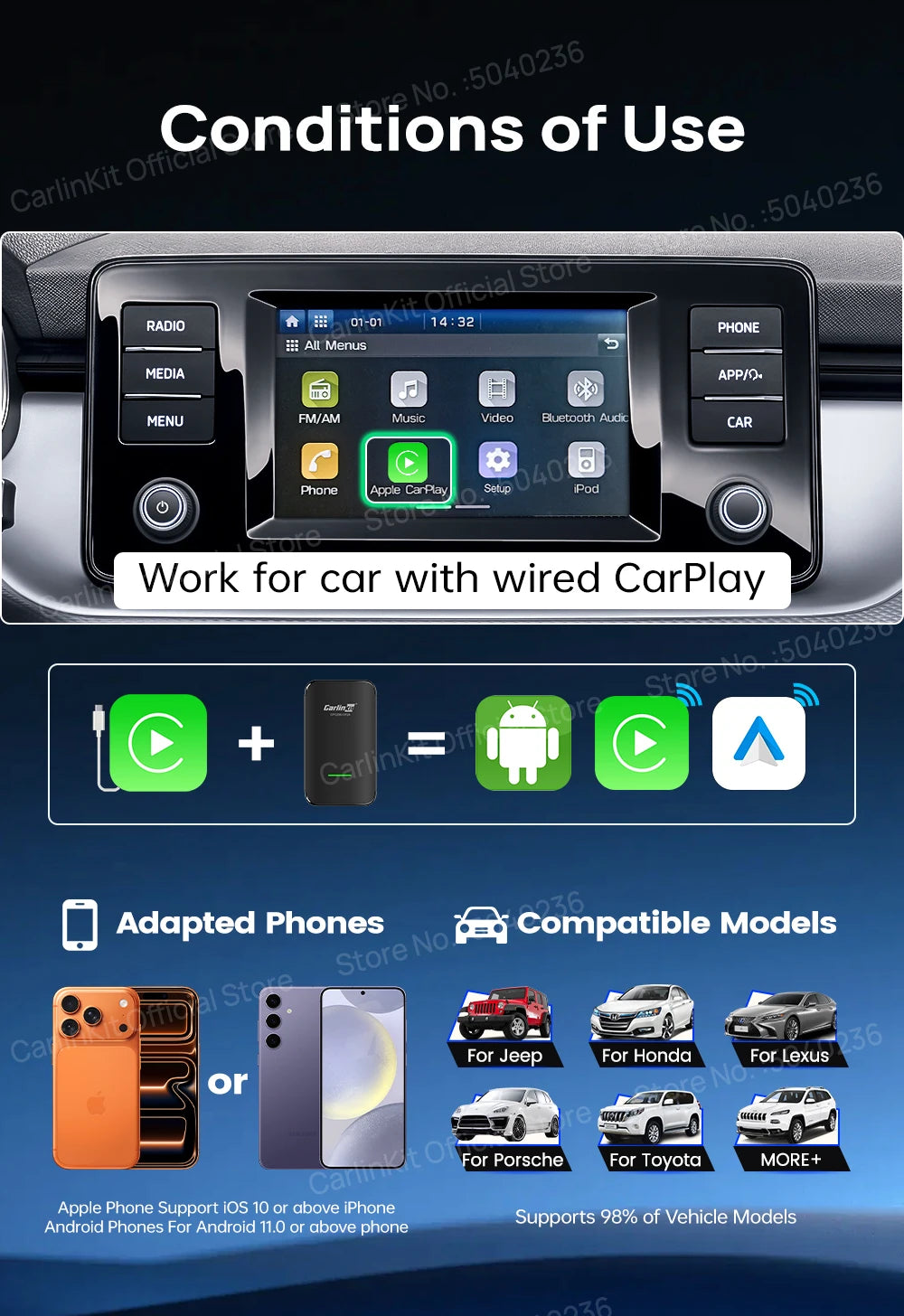 CarlinKit 4.0 CP2A Pro 3-In-1 Android TV Box CarPlay Ai Box Support Netflix YouTube Wireless CarPlay &Android Auto Smart Car Box