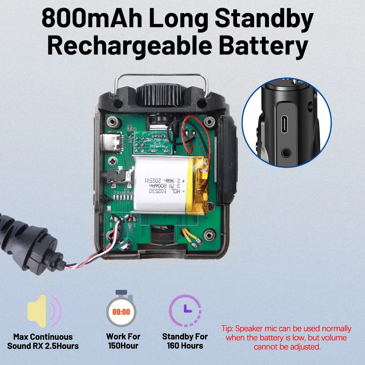 ABBREE AR-158 Rechargeable Walkie Talkie Microphone Speaker Adjust Volume PTT For Baofeng UV-5R Mini for Quansheng UV-K1 (8) K5