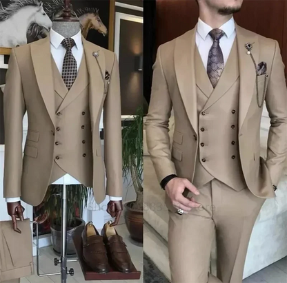 3 Pieces New Business Khaki Formal Men's Slim Fit Suits Wedding Groom Prom Terno Masculino Custom Blazer Jacket Vest Pant Sets