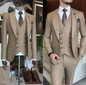 3 Pieces New Business Khaki Formal Men's Slim Fit Suits Wedding Groom Prom Terno Masculino Custom Blazer Jacket Vest Pant Sets