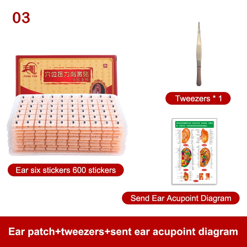 600 Patches Ear Care Red Bianstone Ear Acupuncture Massage Therapy Needle Patch Seeds Sticker Auricular Auriculotherapy Kit