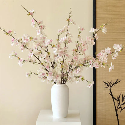 Japanese Style Artificial Cherry & Peach Blossom Bouquet, Faux Dried Floral Ornaments for Table & Living Room Home Decoration