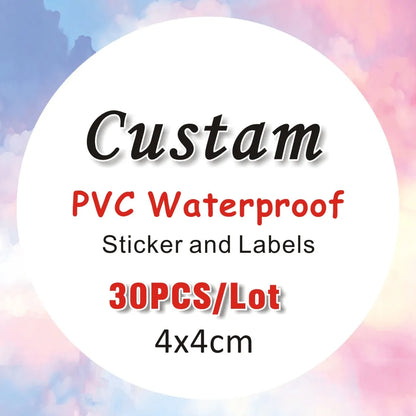 50PCS 4x4cm PVC Waterproof Stickers Custom Logo Wedding Birthday Gift Box Sticker Design Custom Size