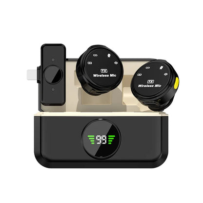 Wireless Lavalier Microphone Set for iPhone Android Dual Omnidirectional Condenser Lapel Mic Noise Canceling for Video Recording