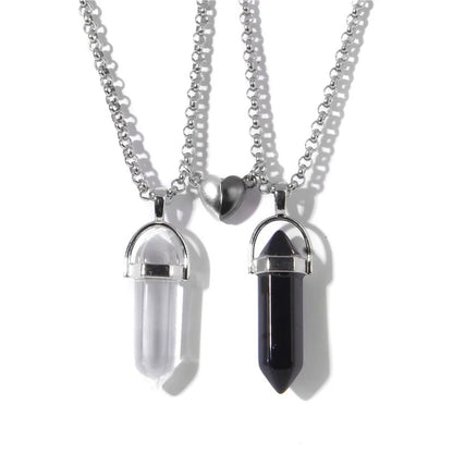 2Pcs/Set Luminous Hexagonal Column Heart Pendant Couple Magnetic Necklace Natural Stone Geometric Pendant Necklace Jewelry Gifts