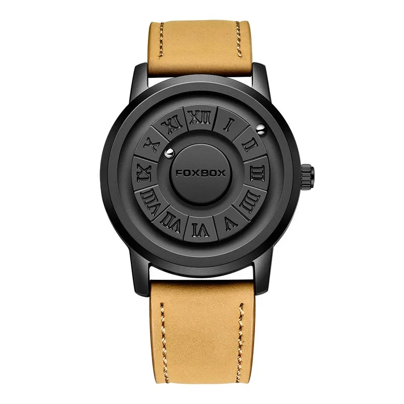 FOXBOX Fashion Leather Watch Men Creative Rolling Pointer Design Watch Men Casual Business Military Men's Quartz WristWatches