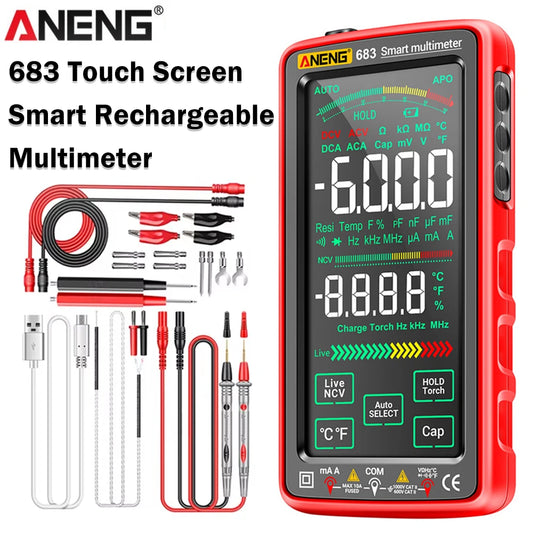 Multimeter Smart Touch Screen Tester Rechargeable AC/DC Voltage Current Tester NCV Induction Diode Electrician Tools ANENG 683