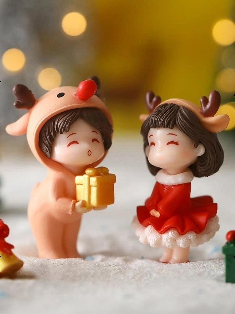 Mini Christmas Couple Figurines Cute DIY Micro Landscape Ornaments Desktop Decoration Accessories Table Decor
