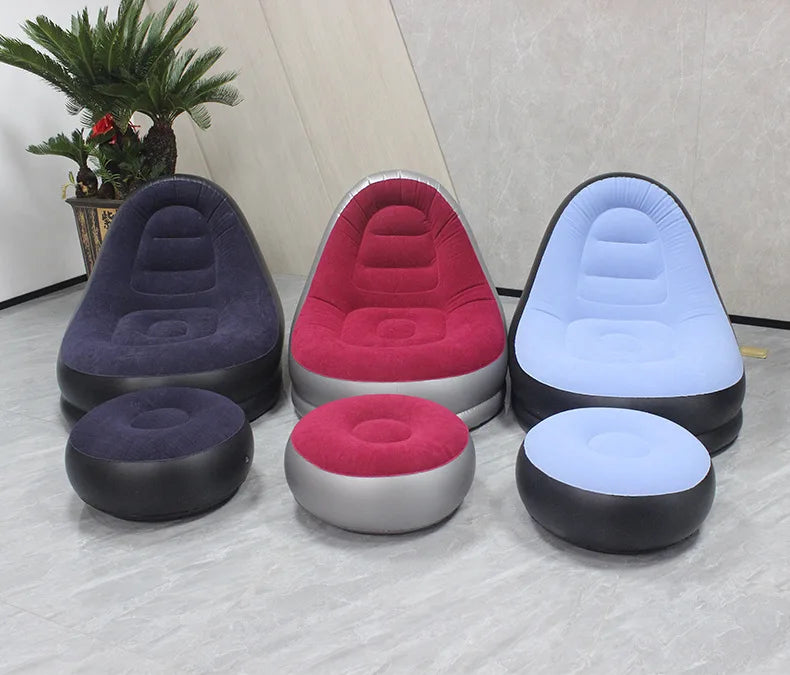 Portable Inflatable Lazy Sofa with Footstool, Hot-Selling Outdoor Camping Lounger, Waterproof Wear-Resistant Air Mattress for Na