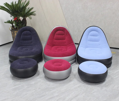 Portable Inflatable Lazy Sofa with Footstool, Hot-Selling Outdoor Camping Lounger, Waterproof Wear-Resistant Air Mattress for Na