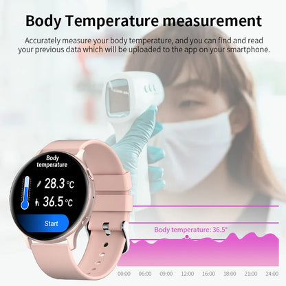 LIGE Nowy Smartwatch z Pomiarem Temperatury Ciała Damski Męski Ekran HD 360 Odbieranie Połączeń Wybieranie Połączeń Smartwatch Męskie Zegarki dla Kobiet Bransoletka