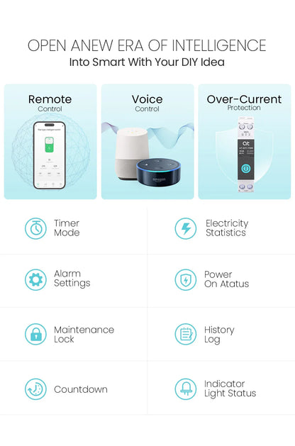 Tuya WiFi Circuit Breaker Smart 1P+N 63A  MCB Timer Power Energy kWh Voltage Current Meter Protector Voice Remote Control Switch