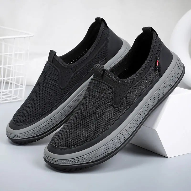 Mens Slip-On Breathable Mesh Casual Shoes Lightweight Soft Sole Versatile Loafers Walking Driving Summer Work Trendy Flat Shoes