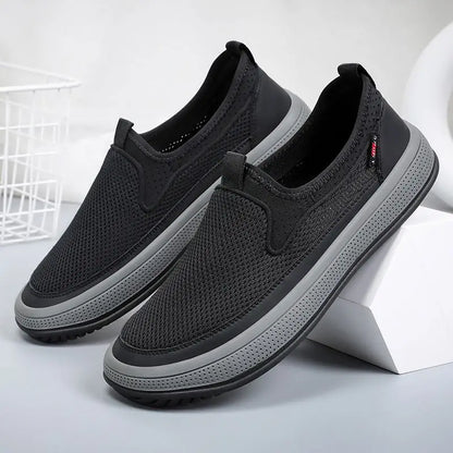 Mens Slip-On Breathable Mesh Casual Shoes Lightweight Soft Sole Versatile Loafers Walking Driving Summer Work Trendy Flat Shoes