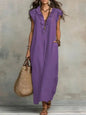 2026 Summer Women Boho Cotton Linen Maxi Dress Solid Color Ruffle V Neck Sleeveless Loose Long Dresses With Pockets Casual Beach