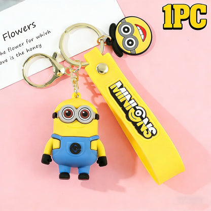 1/3/7/14PCS New Popular Anime Minions Keychain Cartoon PVC Children Toy Gift Cute Key Ring School Bag Pendant Car Key Chain