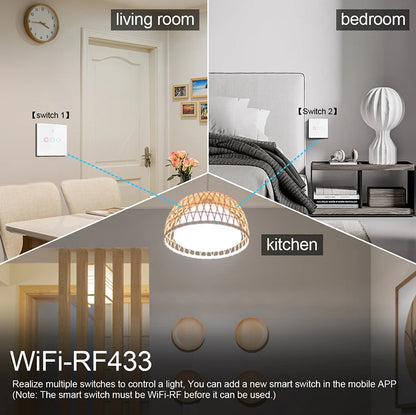 Tuya WiFi Smart Switch Works With Alexa No Neutral Wire Wireless RF433Mhz Remote Wall Touch Sensor Lightes Switch 1/2/3Gang