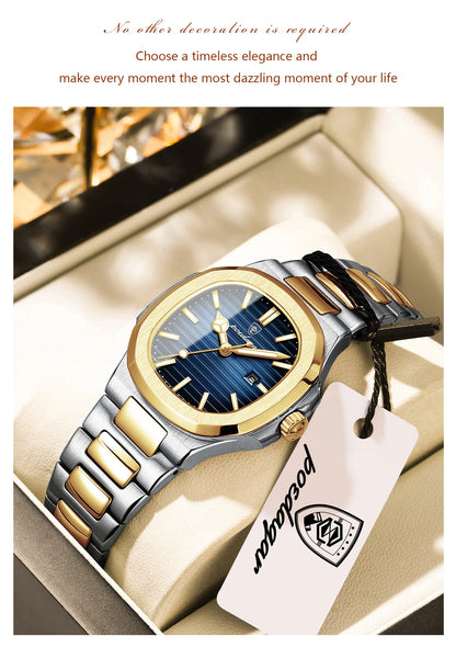 POEDAGAR Fashion Square Watches For Woman Waterproof Luminous Date Ladies Watch Stainless Steel Luxury Quartz Women's Wristwatch