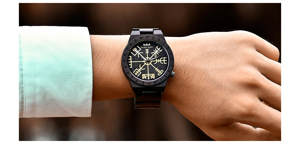 BOBO BIRD Wood Watches Relogio Masculino Watch for Men Viking Warriors Symbol Relojes Para Hombre часы мужские Logo Custom