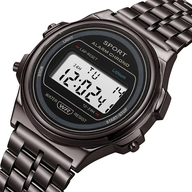 YIKAZE Steel Men's Watch Classic Business Men Digital Watches Alarm Chrono Electronic Wristwatch Sports Clock for Man Women