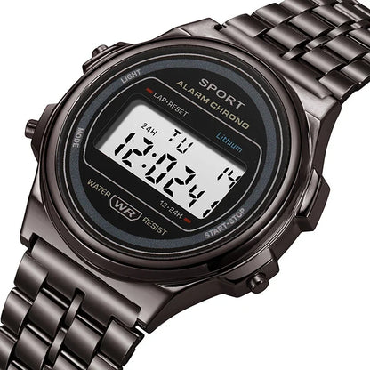 YIKAZE Steel Men's Watch Classic Business Men Digital Watches Alarm Chrono Electronic Wristwatch Sports Clock for Man Women
