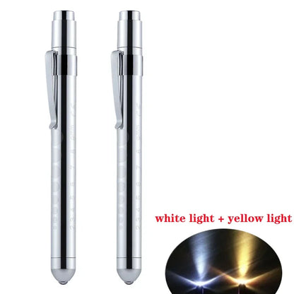 2Pcs Portable Led Flashlight Work Light Medical First Aid Pen Light Torch Lamp with Pupil Gauge Measurements Doctor Diagnosis