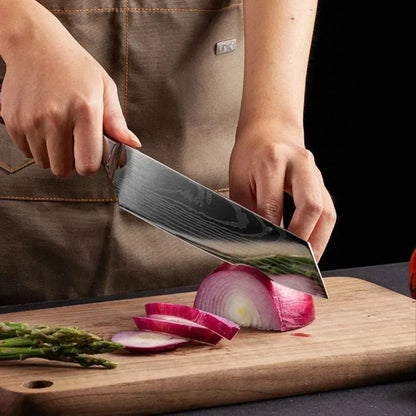 Damascus Chef's Knife Kitchen Knives Set Professional Boning Knife Meat Cleaver Utility Knife Japanese Santoku Knife with Cover
