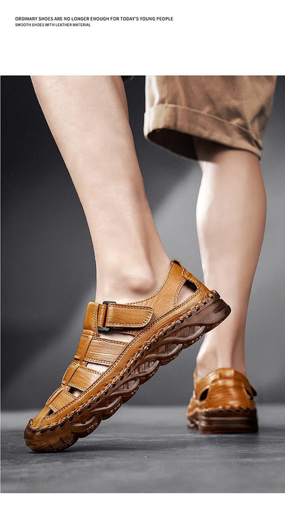 Large Size Summer New Men's Beach Sandals Outdoor Casual Leather Bag Head Wear-resistant Breathable Men's Shoes