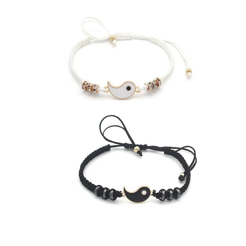 Couple Bracelets Rings Yin Yang Tai Chi Alloy Pendant Adjustable Braid Chain Necklace Matching Lover Bracelet Necklace Earring