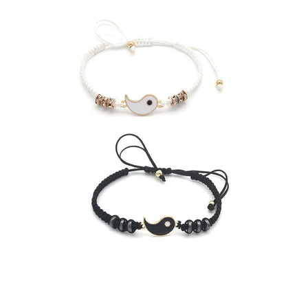 Couple Bracelets Rings Yin Yang Tai Chi Alloy Pendant Adjustable Braid Chain Necklace Matching Lover Bracelet Necklace Earring