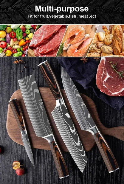 Damascus Chef's Knife Kitchen Knives Set Professional Boning Knife Meat Cleaver Utility Knife Japanese Santoku Knife with Cover