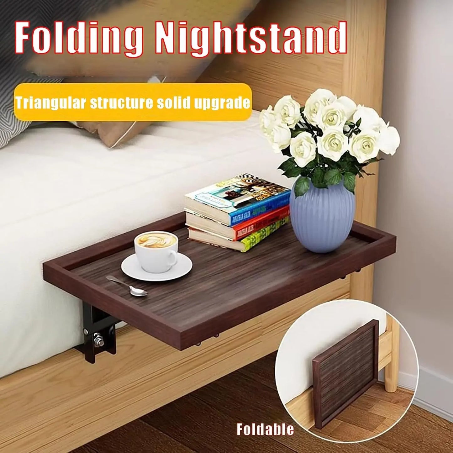 Foldable Bedside Shelf Bed Table Shelf for Top Bunk Bed Side Table Tray for College Dorm Room Loft Nightstand Organizer Tray
