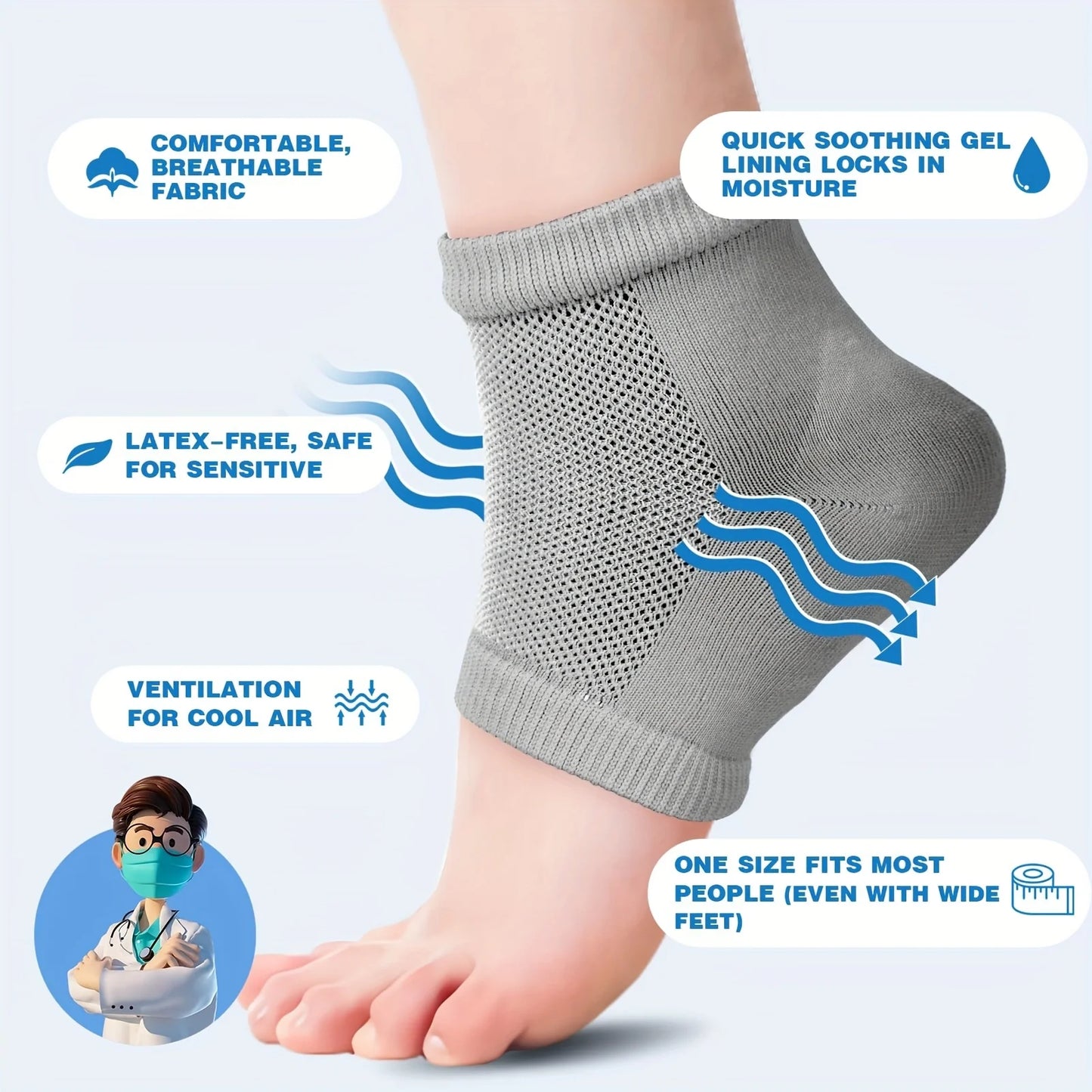 1Pair Heel Moisturizing Socks Open Toe Socks Cracked Gel Heel Socks Foot Toeless Heel Repair Socks for Women Dry Hard Cracked