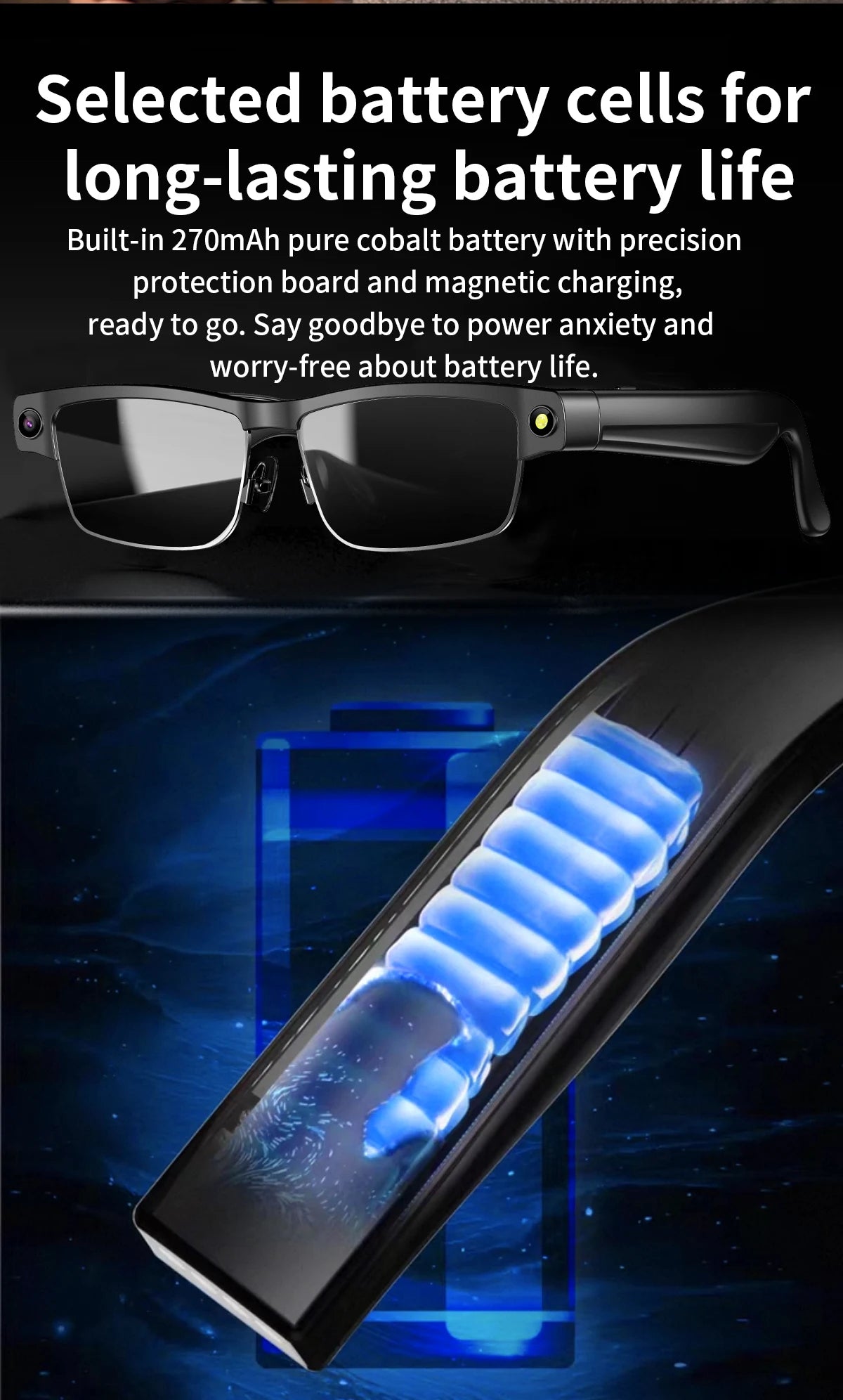 800W Pixel Camera Smart Glasses Photo Video Record BT Call Al Object Recognition Voice Assistant Translation Music Sunglasses