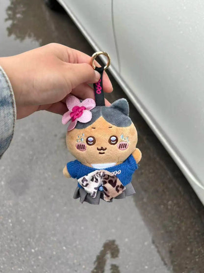 Cute Hachiware Momonga Gyaru Style Plush Keychain Tan Skin Blue-Eared Cat Bag Usagi Charm Pendant Toy Gift for Boys Girls Fans