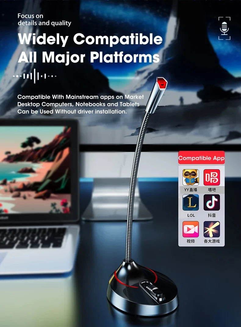 Mini USB Wired Microphone 3.5mm Jack Plug Studio Speech Mic for PC Computer Laptop Notebook Loud Speaker