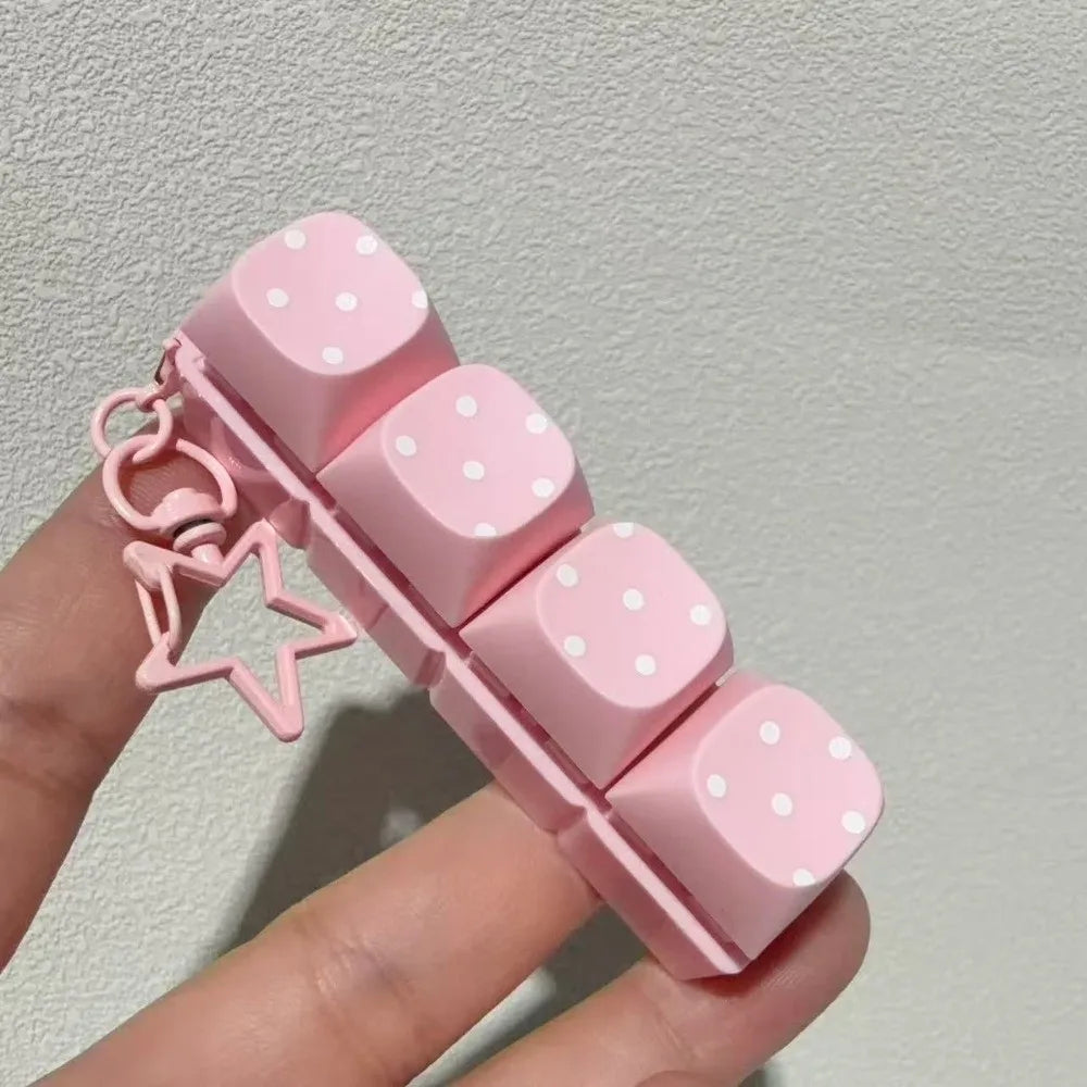 Button Keycap Fidget Keychain 3/4/6/9 Keys Stress Relief Keycap Fidget Toy Polka Dot Pattern with Lights Bag Pendants