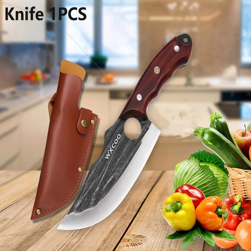 WXCOO Forged Butcher Knife Fish Boning Knife DIY Kitchen Stainless Steel Fruit Slicing Vegetable Chef Wooden Handle BBQ Cooking