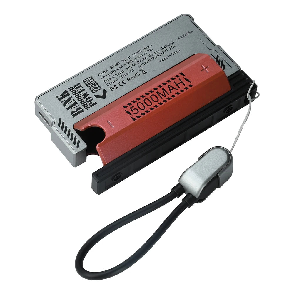 1 Section Welding Free 21700 Mobile Power Case PD 20W Fast Charging Built-In Cable Detachable Power Bank DIY Battery Box