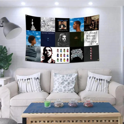 VIKAMA Drake Discography Tapestry Polyester Rap Fan Wall Decor for Bedroom Dorm Music Lover Gift Home Decor