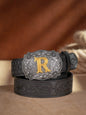 Western Cowboy PU Leather Belt - Men Waist Strap Bull Decoration Floral Engraved for Jeans