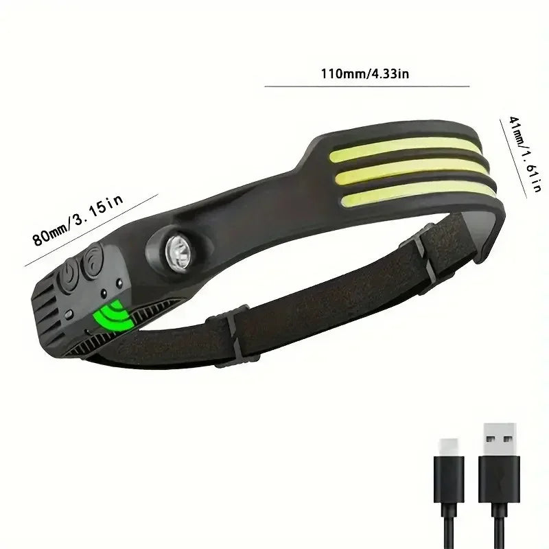 COB LED Headlamp Induction Head Lamp Built-in Battery USB Rechargeable Head Flashlight Outdoor Camping Fishing Sensor Headlight