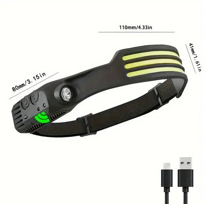 COB LED Headlamp Induction Head Lamp Built-in Battery USB Rechargeable Head Flashlight Outdoor Camping Fishing Sensor Headlight