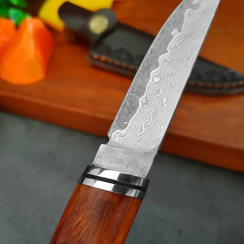 Wood Handle Damascus Steel Boning Fruit KnifeDamascus Knife BBQ Cleaver Meat Vegetables Slicing Fish Kitchen Knives Chef Knife