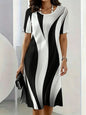 Summer Women Dress Fashion Gradient Striped Pattern Printed Dress Short Sleeve O-Neck Loose Casual A-Line Mini Dress