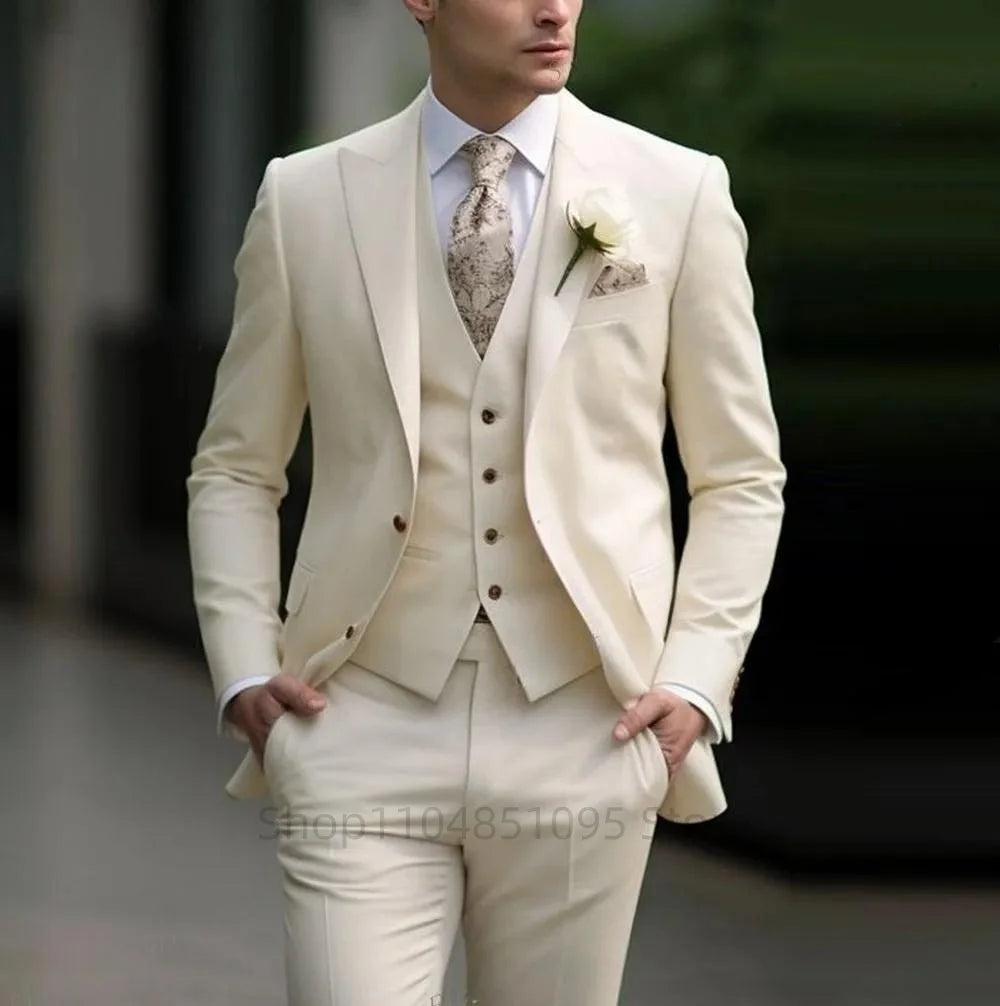 Green Mens Suits Casual 3 Pieces Slim Fit Notch/Peak Lapel Formal Wedding Groom Wear Blazer Tuxedos for Party(Blazer+Pants+Vest)