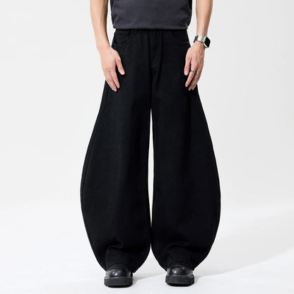 Liys Men's Black Ultra Wide Leg Jeans Baggy Fitting Denim Pants Man Solid Streetwear Daily Casual Fashion Lantern Balloon Jeans