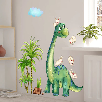 Green Dinosaur Rabbit Wall Stickers Are Interesting Home Decorations Used For Living Room And Bedroom Decoration